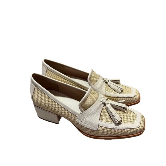 Donald J Pliner Lenny Penny Loafers Size 6 Natural Raffia Leather Pumps Tassels - Picture 1 of 6